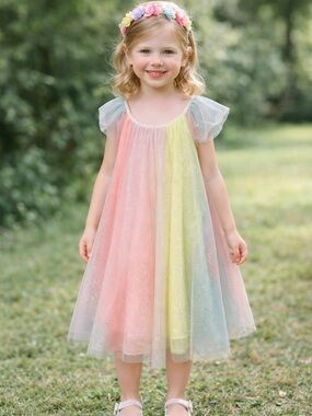 Lilt Girls XS 4-5 Rainbow Pastel Tulle Dress Glitter Party Birthday Princess